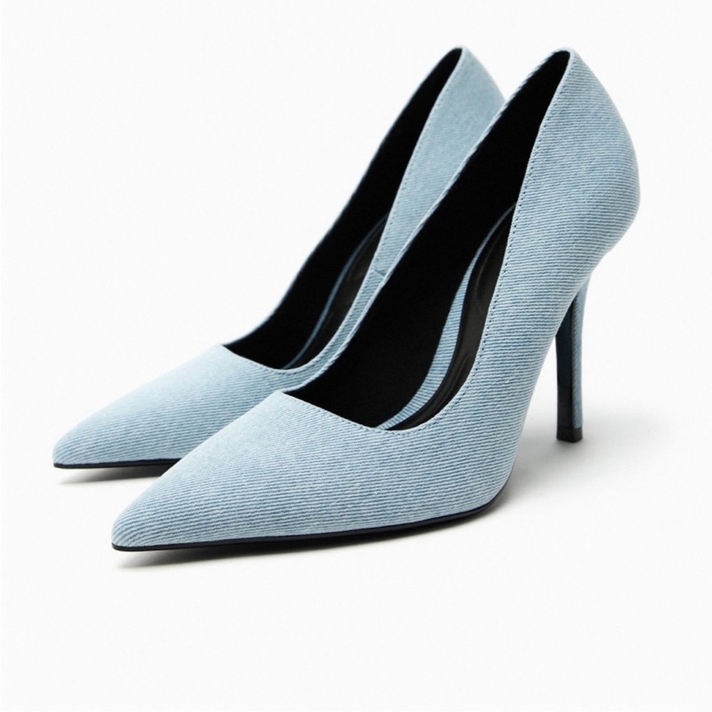 ZARA HIGH HEEL SHOES DENIM SZ 7.5 NEW